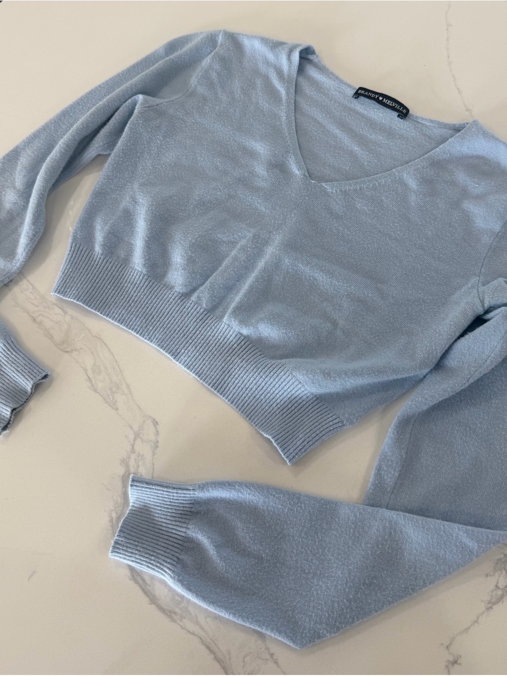 Brandy Melville Light Blue Milena V-Neck Cropped Sweater Coquette OS